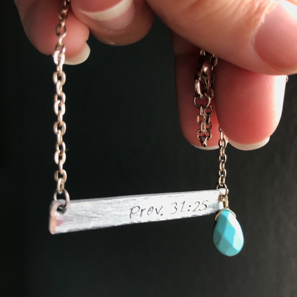 4/$25 scripture necklace silver & turquoise color